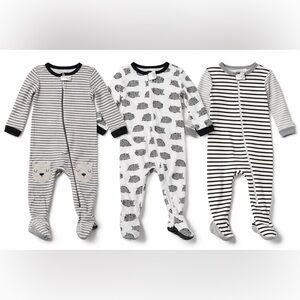 Cloud Island Baby Footed Sleepers 3-Pack 6–9M Neutral Animals Zip Pajamas